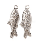 304 Stainless Steel Pendants, Fish Charms, Long-Lasting Plated, Stainless Steel Color, 41.5x13.5x9mm, Hole: 2.5mm(SA-CBA9EE2-07P)