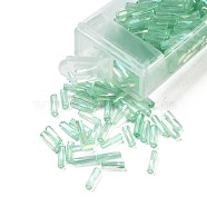 10G Ceylon Glass Twist Bugle Beads, Transparent Colours Rainbow, Medium Sea Green, 6.5x2mm, Hole: 0.8mm(SEED-L012-01C)