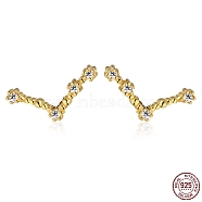 Cubic Zirconia Constellation Stud Earrings, Golden 925 Sterling Silver Earrings, Aries, 11.5x5.5mm(EJEW-P231-90G-01)