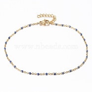 Ion Plating(IP) 304 Stainless Steel Cable Chain Anklets, with Enamel Links, Golden, Dark Blue, 9 inch(230mm), 1.5mm(AJEW-K018-01D)
