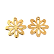 201 Stainless Steel Pendants, Flower Charm, Real 24K Gold Plated, 16x0.5mm, Hole: 1.2mm(STAS-P320-32G)