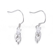 925 Sterling Silver Earring Findings, with Micro Pave Cubic Zirconia, Bar Links and Ice Pick Pinch Bail, Teardrop, Platinum, 25.5mm, Pin: 0.8mm and 1mm(STER-F048-47P)