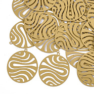 430 Stainless Steel Filigree Pendants, Spray Painted, Etched Metal Embellishments, Oval, Goldenrod, 30x25x0.3mm, Hole: 1.2mm(X-STAS-T042-09D)