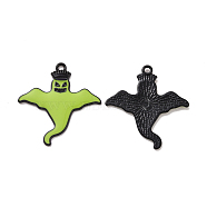 Halloween Theme Rack Plating Alloy Enamel Pendants, Ghost Charms, Electrophoresis Black, 33.5x31.5x2mm, Hole: 2mm(PALLOY-O109-52EB)