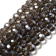 Electroplate Transparent Glass Beads Strands, Faceted(32 Facets), Round, Pearl Luster Plated, Olive, 8mm, Hole: 1mm, about 66~69pcs/strand, 19.29~19.57 inch(49~49.7cm)(EGLA-A035-T8mm-A16)