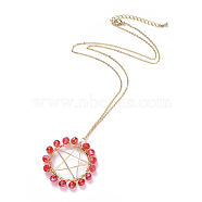 Pendant Necklaces, with Golden Plated Brass Cable Chain & Linking Rings, Glass Beads, Copper Wire and Cardboard Boxes, Red, 17.52 inch(44.5cm)(NJEW-JN02620-01)