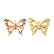 304 Stainless Steel Enamel Pendants, Real 18K Gold Plated, Hollow Butterfly Charm, Hot Pink, 20x25.5x2mm, Hole: 1.5mm(STAS-K256-13G-01)