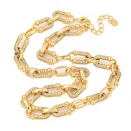 Rack Plating Brass Pave Clear Cubic Zirconia Oval Link Chain Necklaces, Long-Lasting Plated, Lead Free & Cadmium Free, Real 18K Gold Plated, 15.35 inch(39cm)(NJEW-Q345-02G)