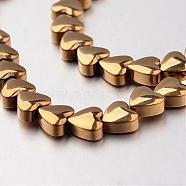 Electroplate Non-magnetic Synthetic Hematite Bead Strands, Heart, Golden Plated, 6x6x3mm, Hole: 1mm, about 71pcs/strand, 15.7 inch(G-F300-22A-03)