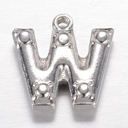 201 Stainless Steel Charms, Letter W, Stainless Steel Color, 15.2x15x3mm, Hole: 1.2mm(STAS-G081-45P)
