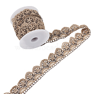 Filigree Polyester Ribbon, with Plastic Spools, for Clothing Accessories, Gold, 1-3/8 inch(35mm), about 6.66 Yards(6.09m)/Roll(OCOR-CA0001-22)