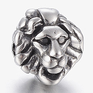 316 Surgical Stainless Steel Beads, Lion, Antique Silver, 10x9x9mm, Hole: 2mm(STAS-F160-03AS)