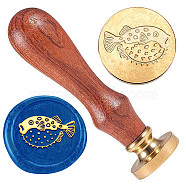 Wax Seal Stamp Set, Golden Tone Brass Sealing Wax Stamp Head, with Wood Handle, for Envelopes Invitations, Gift Card, Fish, 83x22mm, Stamps: 25x14.5mm(AJEW-WH0208-841)