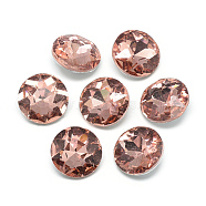 Pointed Back Glass Rhinestone Cabochons, Back Plated, Faceted, Flat Round, Dark Salmon, 8x3.5mm(RGLA-T029-8mm-06)