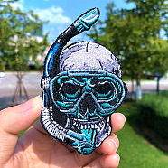 Skull Theme Computerized Embroidery Cloth Iron on/Sew on Patches, Costume Accessories, Medium Turquoise, 95x55mm(PATC-PW0002-13A)
