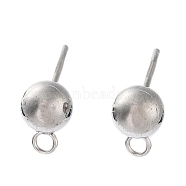 304 Stainless Steel Ball Post Stud Earring Findings, with Loop and 316 Surgical Stainless Steel Pin, Stainless Steel Color, 17x9x6mm, Hole: 1.8mm, Pin: 0.8mm(STAS-Z035-02P-D)