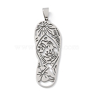 201 Stainless Steel Big Pendants, Flip Flops with Flower Charm, Laser Cut, Anti-Tarnish, Stainless Steel Color, 52.5x20x1.5mm, Hole: 7.5x4mm(STAS-S157-30P)