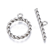 201 Stainless Steel Toggle Clasps, Ring, Stainless Steel Color, Ring: 18x15x2.5mm, Hole: 1.8mm, Inner Diameter: 11mm, Bar: 23m5m2, Hole: 1.8mm(STAS-N087-34P)