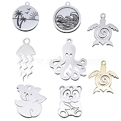 201 Stainless Steel Pendants, Mixed Shapes, Mixed Color, 16~22x7~19x1mm, Hole: 1.5mm, 8pcs/set(STAS-SZ0001-08)