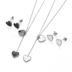 Heart 304 Stainless Steel Enamel Jewelry Sets, Cable Chains Pendant Necklaces and Stud Earrings, with Lobster Claw Clasps and Ear Nuts, Stainless Steel Color, Mixed Color, 17.11 inch(45cm), 9.5x10x1.5mm, Pin: 0.6mm(SJEW-H302-04)