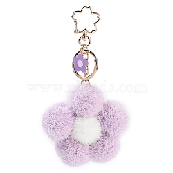 Flower Plush Pendant Keychain, with Alloy Finding for Keychain, Purse, Backpack Ornament, Lilac, 15.4cm(KEYC-F039-04)