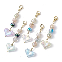 Heart Acrylic Pendant Decorations, with Resin Beads and 304 Stainless Steel Lobster Claw Clasps, Mixed Color, 81~81.5mm(HJEW-JM01131)