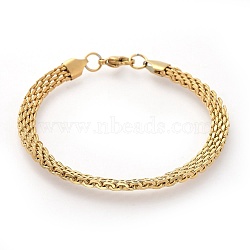 304 Stainless Steel Mesh Chain Bracelets, with Lobster Claw Clasps, Golden, 8-1/4 inch(21cm)(X-BJEW-G618-06G)
