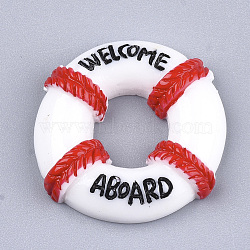 Resin Cabochons, Life Ring/Lifebuoy/Cork Hoop with Welcome Aboard, White, 24.5x25x5.5mm(X-CRES-T013-44)