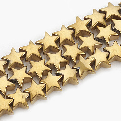 Electroplate Non-magnetic Synthetic Hematite Beads Strands, Star, Golden Plated, 7~8x7~8x3~3.5mm, Hole: 1mm, about 65pcs/strand, 16.14 inch(G-N0321-08G)