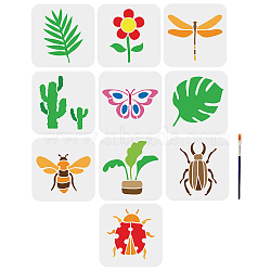 US 1 Set Insect Plant PET Hollow Out Drawing Painting Stencils, for DIY Scrapbook, Photo Album, with 1Pc Art Paint Brushes, 150x150mm, 10pcs/set(DIY-MA0001-73A)