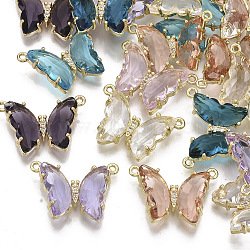 Eco-Friendly Alloy Links connectors, with Glass and Clear Cubic Zirconia, Butterfly, Nickel Free, Light Gold, Mixed Color, 16x24x6mm, Hole: 1.2mm(X-GLAA-N034-KC-NF)