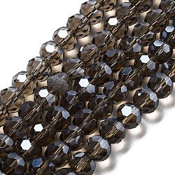 Electroplate Transparent Glass Beads Strands, Faceted, Round, Pearl Luster Plated, Olive, 8mm, Hole: 1mm, about 66~69pcs/strand, 19.29~19.57 inch(49~49.7cm)(EGLA-A035-T8mm-A16)
