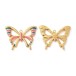 304 Stainless Steel Enamel Pendants, Real 18K Gold Plated, Hollow Butterfly Charm, Hot Pink, 20x25.5x2mm, Hole: 1.5mm(STAS-K256-13G-01)