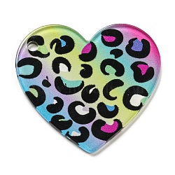 Acrylic Pendants, Heart, Colorful, 40.5x43.5x2.2mm, Hole: 3.5mm(OACR-A026-05A)