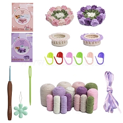 May Lily of Valley Coaster Knitting Kits for Beginners, Flower Cup Mat Crochet Starter Kits with Instructions, Mixed Color, Finish Product: 10x10x9cm(PW-WG87818-02)