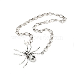 Alloy Crystal Rhiniestone Big Spider Pendant Necklaces for Women Men, Antique Silver, 19.69 inch(50cm)(NJEW-H061-01AS)