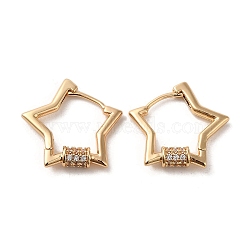Star Brass Micro Pave Cubic Zirconia Hoop Earrings, Light Gold, 20x4mm(EJEW-C073-49KCG)