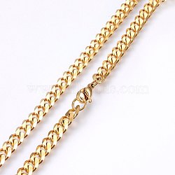 304 Stainless Steel Curb Chain Necklaces, with Lobster Claw Clasps, Golden, 19.69 inch(50cm), 5x2mm(MAK-L015-32B)