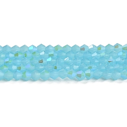 Imitation Jade Electroplate Glass Beads Strands, AB Color Plated, Faceted, Bicone, Deep Sky Blue, 4x4mm, Hole: 0.8mm, about 82~85pcs/strand, 12.01~12.2 inch(30.5~31cm)(EGLA-A039-J4mm-L03)