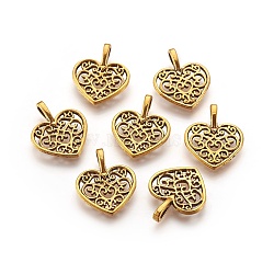 Alloy Pendants, Cadmium Free & Lead Free, Heart, Antique Golden, 18x15x2mm, Hole: 2x4mm(X-PALLOY-2332-AG-LF)