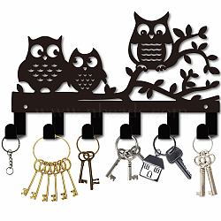 Iron Wall Mounted Hook Hangers, 6-Hook Decorative Organizer Rack, for Bag Clothes Key Scarf Hanging Holder, Owl, 160x270mm, Hole: 5mm(AJEW-WH0156-156)