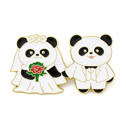 Newly-married Theme Enamel Pins, Alloy Brooches for Backpack Clothes, The Bride and The Bridegroom Panda, 27x47.5mm(JEWB-E039-01LG-04)