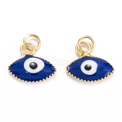 Brass Enamel Pendants, Real 18K Gold Plated, Long-Lasting Plated, Evil Eye, Dark Blue, 10x11x2mm, Hole: 2.6mm(KK-M220-03G-G)