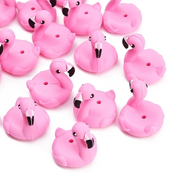 Silicone Beads, Focal Beads, Pearl Pink, Flamingo Shape, 23x23x25mm, Hole: 2mm
