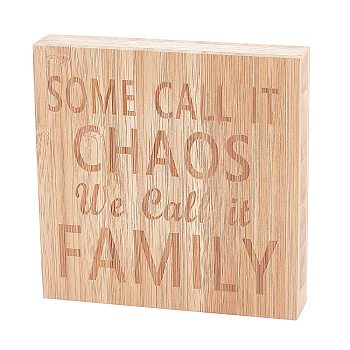 CREATCABIN Natural Wood Display Decorations, Carved, Square with Word, BurlyWood, 100x100x20mm