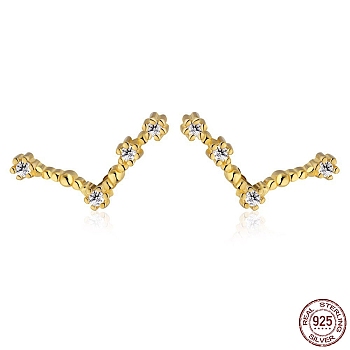Cubic Zirconia Constellation Stud Earrings, Golden 925 Sterling Silver Earrings, Aries, 11.5x5.5mm
