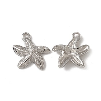 201 Stainless Steel Pendants, Starfish Charm, Stainless Steel Color, 17x17x3.5mm, Hole: 1.8mm