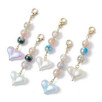 Heart Acrylic Pendant Decorations, with Resin Beads and 304 Stainless Steel Lobster Claw Clasps, Mixed Color, 81~81.5mm