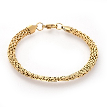 304 Stainless Steel Mesh Chain Bracelets, with Lobster Claw Clasps, Golden, 8-1/4 inch(21cm)
