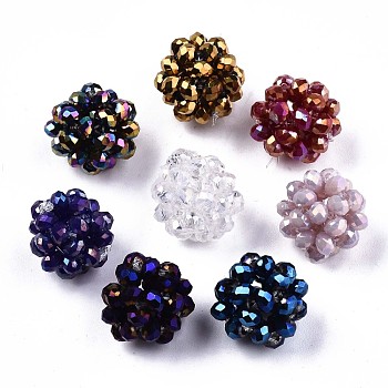 Electroplate Glass Round Woven Beads, Cluster Beads, AB Color Plated, Faceted, Mixed Color, 11~12mm, Hole: 1.5mm, Beads: 3x2.5mm